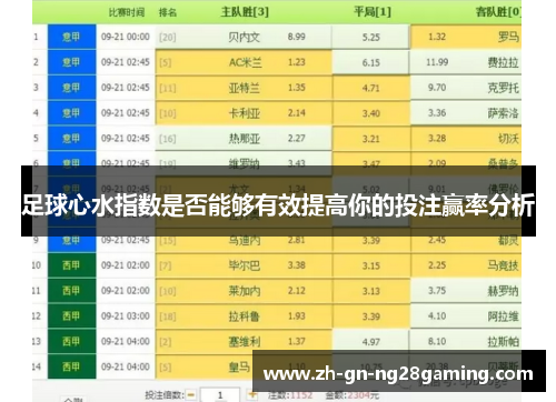 足球心水指数是否能够有效提高你的投注赢率分析
